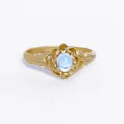 Antique Ceylon Blue Moonstone Gold Ring, Victorian 10k Gold Ring Size 7