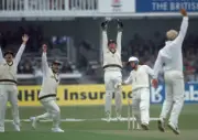 England batsman Michael Atherton is out caught by David Boon - Old Cricket Photo