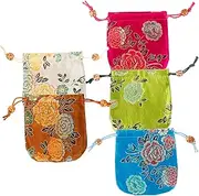 GLSTOY 5pcs Cloth Jewelry Drawstring Bags Unique Brocade Pouches for Weddings Parties and present Packaging and Stylish Design Light Antique Lake