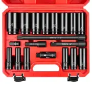 WETT 1/2-Inch Drive Deep Impact Socket Set, 19 Piece SAE Socket Set, 6 Point,...