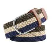 2PCS Men Casual Knitted Pin Buckle Stretch Waist Belt Woven Canvas Elastic Expandable Braided Belts For Women Webbing Fashion Strap