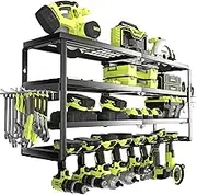 MOOMSINE 4 Layer Power Tool Organizer Wall Mount, Battery Tools Holder with Charging Station Shelf, Cordless Drill Hanger Storage Rack for Garage Organization, Workshop, Pegboard - 32 Inch 8 Slots
