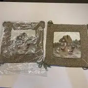 New Set Of VTG Needlepoint Farmhouse Chicken Checkered Chenille Pillow Covers