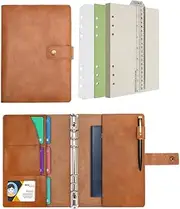 Wonderpool Leather Diary Refillable Notebook Spiral Journal Binder Portfolio - A5 Dot Grid Paper & Inner Pockets for Travel Work and Personal Organizer (Brown, A5)