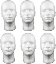 GARENDE 6x Male Polystyrene Model Head Mannequin Stand Hair Hat Display White