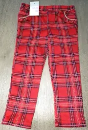 girls NEW RED PLAID CHRISTMAS PANTS size 12/18 month gold sparkle line NICE