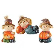 Hand-Painted Scarecrow Pumpkin Sitter Figurines - Set of 3
