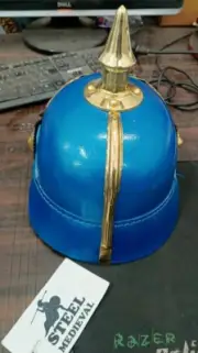 Pickelhaube Helmet Militaria Leather Prussian with stand German blue Imperial