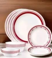 Corelle 16pc Sadie Dinnerware Set Plates, Bowls BONUS RED MUGS NEW in Box