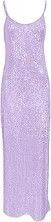 [BOLLEY JOSS] Women's Sequins Midi Dress Sexy Spaghetti Strap Long Dress Sparkly Back Slit Bodycon Dresses