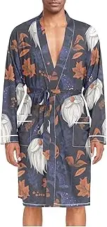 [ZZXXB] Gnome Maple Leaf Print Mens Sleepwear Robe Lightweight Nightgown Long Sleeves Spa Bathrobe with Pockets M-XL