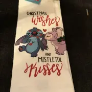 Disney Stitch Mistletoe Kisses 2 Pack Kitchen Towels 16”x26” 100% Cotton 1 Towel