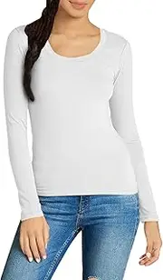 [Emmalise] Women's Plain Basic Cotton Spandex Scoop Neck Long Sleeve T Shirt