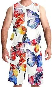 [KQNZT] Basketball Jerseys Shorts Sport Set, Outfit Tank Top Track Shorts, Men's Athletic Basketball Jersey, Colorful Balloons Heart