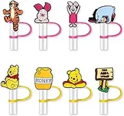 8Pcs Cartoon Straw Cover for Tumbler Cap, Silicone Straw Topper, 10mm Drinking Straw Tip Covers for Accessories (Bear)