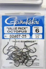Two (2) Packs Gamakatsu Octopus Fish Hooks 02407 Size 6 Value Pack 25/Pack
