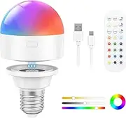 E27 Rechargeable Light Bulb with Remote Timer and 12 Color,3 Temperatures,3W Dimmable Battery Backup Bulb for Sconces and Lamps,Detachable Charging RGB LED Bulb for Non Hardwired Lamps