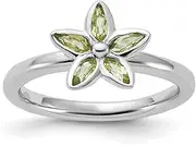 [Stackable Expressions] 925 Sterling Silver Bezel Polished Stackable Peridot Flower Ring Size 7-Stackable-Ring for Women