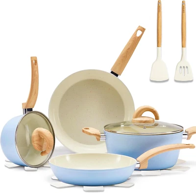 Blue Non Stick Pots and Pans Set, Healthy Ceramic Cookware Set, 12Pcs Kitchen Co