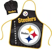 Mojo Licensing Pittsburgh Steelers Apron Chef Hat Set Full Color Universal Size Tie Back Grilling Tailgate BBQ Cooking Host, Team Color, One size