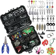 Mingzhe 188pcs Fishing Accessories Kit with Tackle Box Pliers Jig Hooks Swivels Snaps Sinker Sliders Beads