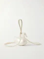 [Simone Rocha] Simone Rocha - Duck Faux Pearl-embellished Leather-trimmed Acrylic Clutch - White - One size One size White