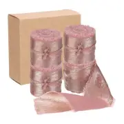 4pcs Chiffon Ribbon, 1"x5 Yard Silk Ribbon, Rose Gold Glitter Fabric Ribbon