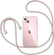 ZTOFERA Compatible with iPhone 15 Plus,Clear Case with Adjustable Lanyard,Soft Slim TPU Shockproof Protective Crossbody Case for iPhone 15 Plus,6.7 inch-Rose Gold