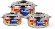 The House of Florence Stainless Steel Max Fresh Insualted Food Warmer, Set of Three in 1.5lt, 2.5lt and 3.5lt