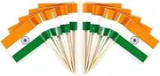 JAVD CYPS 100 Pcs India Flag Indian Toothpick Flags, Small Mini Stick Cupcake Toppers Indian Flags,Country Picks Party Decoration Celebration Cocktail Food Bar Cake Flags