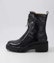 New Django & Juliette Uruba Black Patent Leather Ankle Boots Womens Shoes