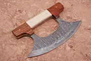 Handmade Damascus Ulu Kitchen Chef Knife, Chopping/Mincing/Pizza Knife