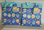 Two Hanukkah Dreidel Gift Bags with NameTags by Design Focus Medium Size NEW