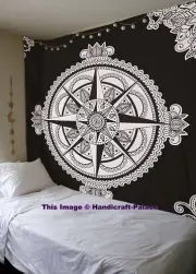 Black White Mandala Wall Hanging Tapestry Dorm Decoration Indian Cotton Throw