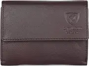 [J. Wilson London] Ladies RFID Safe Designer Leather Purse Card Women Wallet Zip Pocket Boxed, Brown, M, Contemporary