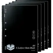 Spirax P596 5-Subject Notebook 7mm Ruled Spiral Bound 250 Page A4 (Black) [5 Pack]