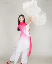 [Hcclijo] Long Fan Veils White Real Silk Chinese Traditional Folding Fan Flowy Costume Accessory Women Belly Dance Prop