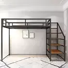 Loft Bed Metal Heavy Duty Double Queen Size with Stairs Space Saving AU