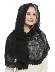 Soft Scarf Mantilla Ivory Lace Catholic Chapel Veil V31 Black