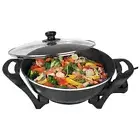 Electric Wok Frying Frypan with Glass Lid Round 33cm 1500w Cooking Wok Non Stick
