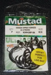 Mustad R39942BLN-80 Ultra Point Size 8/0 3X Strong Ringed Circle Hooks