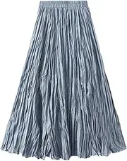 [STKARCV] Simple Multi Solid Colors Pleated for Women's Large Hem Folds Skirts Female