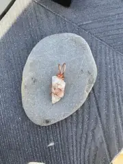 White Angel Feather Plume Agate Copper Wrapped Pendant