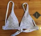 NWT- ZAFUL White w/ Black Dots Plunge Bikini Top size 6 Tie back