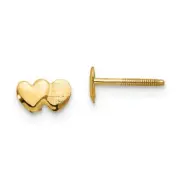 14K Yellow Gold Double Heart Earrings Screw Backs Madi K Children's Jewelry