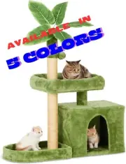 Cat Tree 32" Tower, Green Leaves, Cozy Condo, Hang Ball, Scratching Posts,Indoor