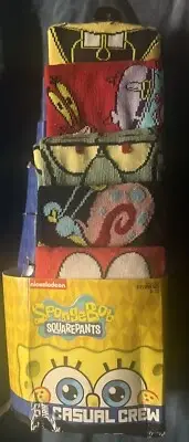 Spongebob Squarepants 5 Pair CREW SOCKS Men Size 8-12 Bioworld NEW Sponge Bob