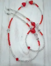 * Crystal Valentine * Glasses Chain Spectacles Holder Eyeglass Strap Beaded Cord