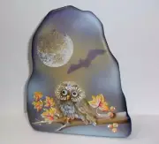 Fenton Glass Screech Owl Autumn Moon Cobalt Blue Paperweight Lt Ed Spindler 3/19
