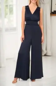 CeCe Womens Smocked Waist Sleeveless Jumpsuit Mood indigo Size S NWT
